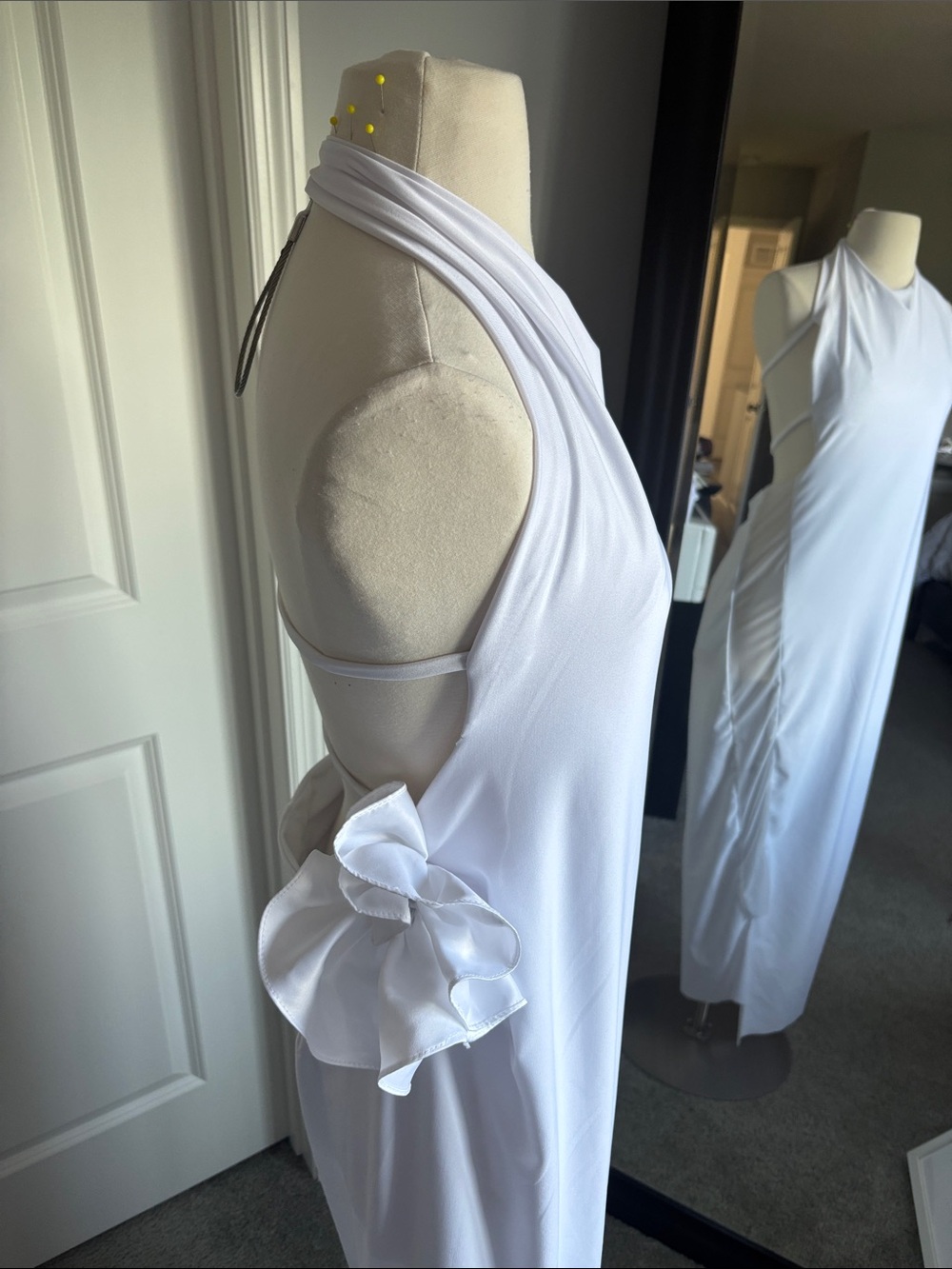 Women's White Halter Maxi Dress with Side Bow